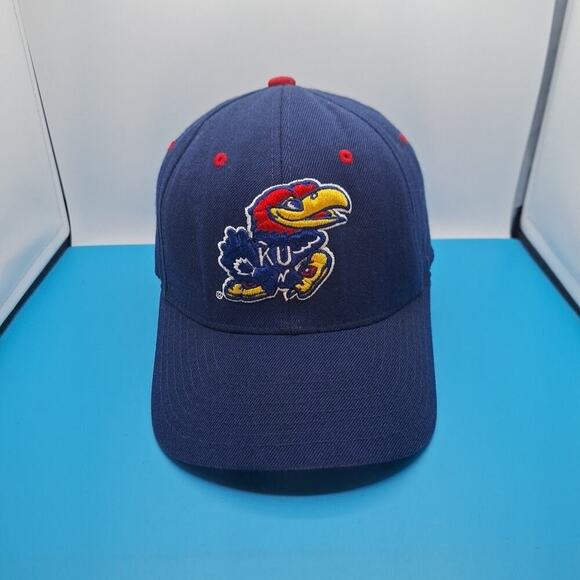 NCAA Kansas Jayhawks KU Fitted 7 3/8 Hat Cap Blue Big 12 Wool Zephyr - Picture 1 of 8